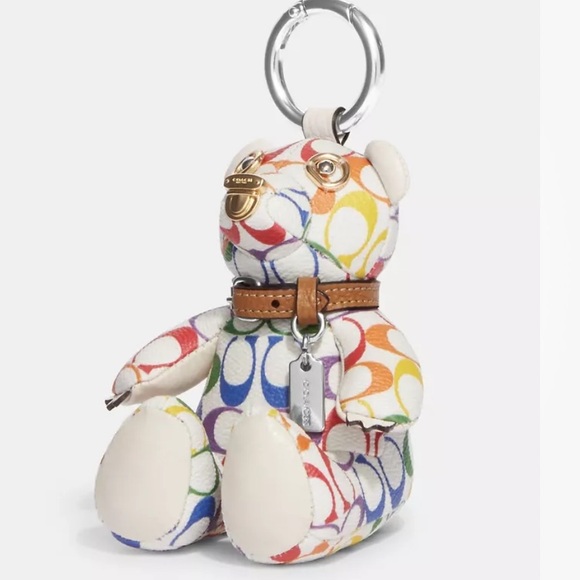 NWT Rainbow canvas authentic coach bear bag charm/ keychain - Picture 6 of 7